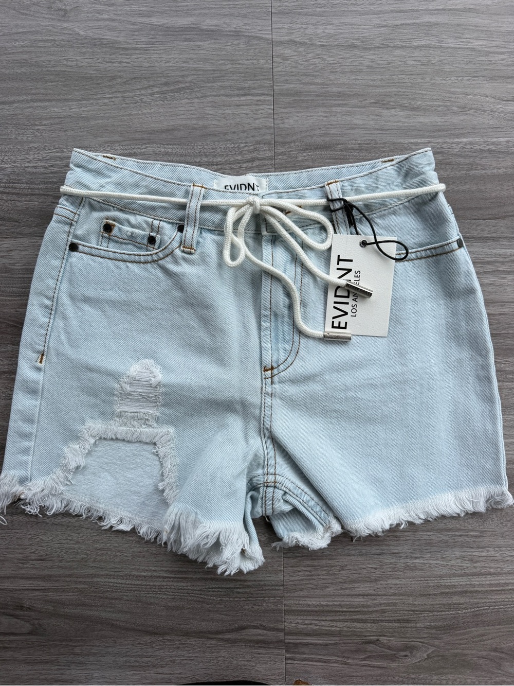 Evidnt Los Angeles Brunswick High Rise Distressed Rope Belt Denom Shorts Light W
